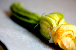 Scallop mousse stuffed courgette flower