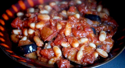 Aubergine and bean stew